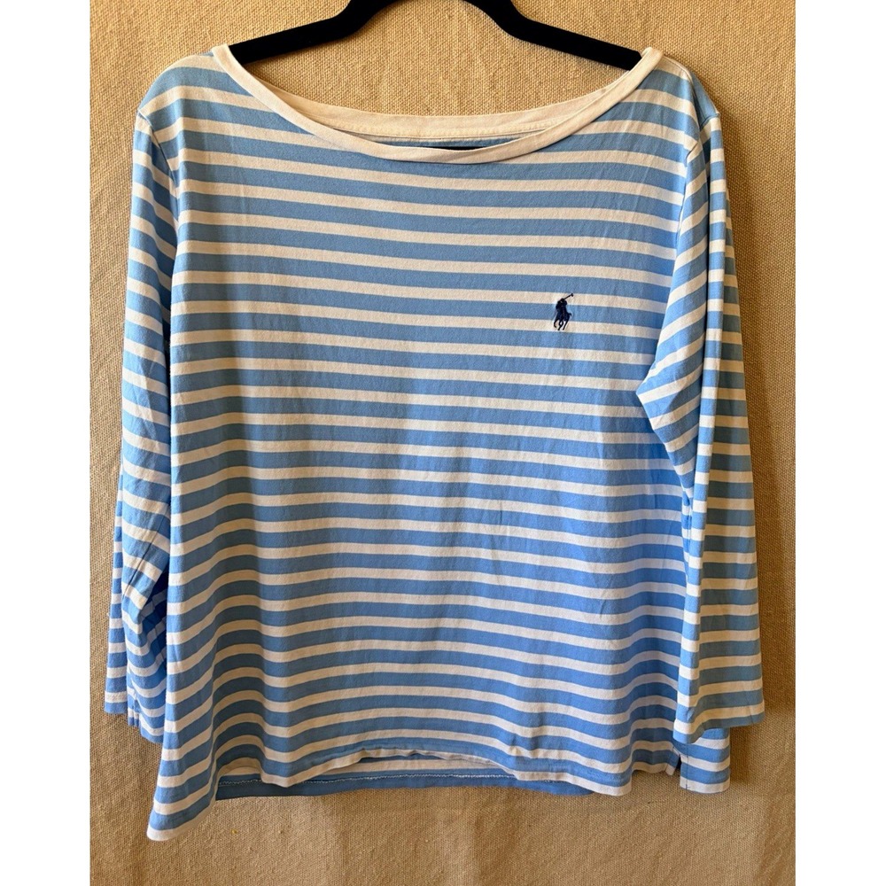 Polo Ralph Lauren Women's Striped Knit Boat Neck 3/4 Sleeve T-Shirt XL Coastal